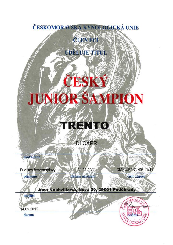 120514 CESKY JUNIOR SAMPION TRENTO TITULY